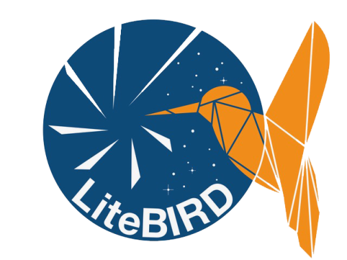 Logo for the LiteBIRD telescope, a yellow hummingbird in front of a blue satellite dish