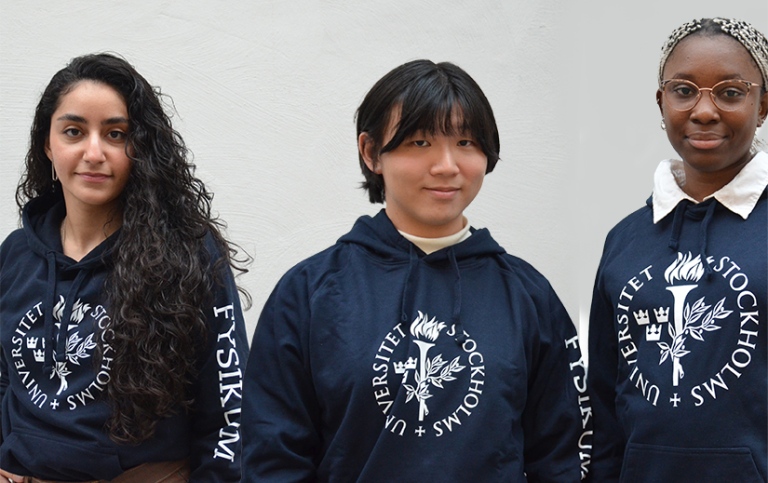 Fysikums studentambassadörer: Oruba Abu-Hammam, Jeehong Lee och Furaha Bayibsa